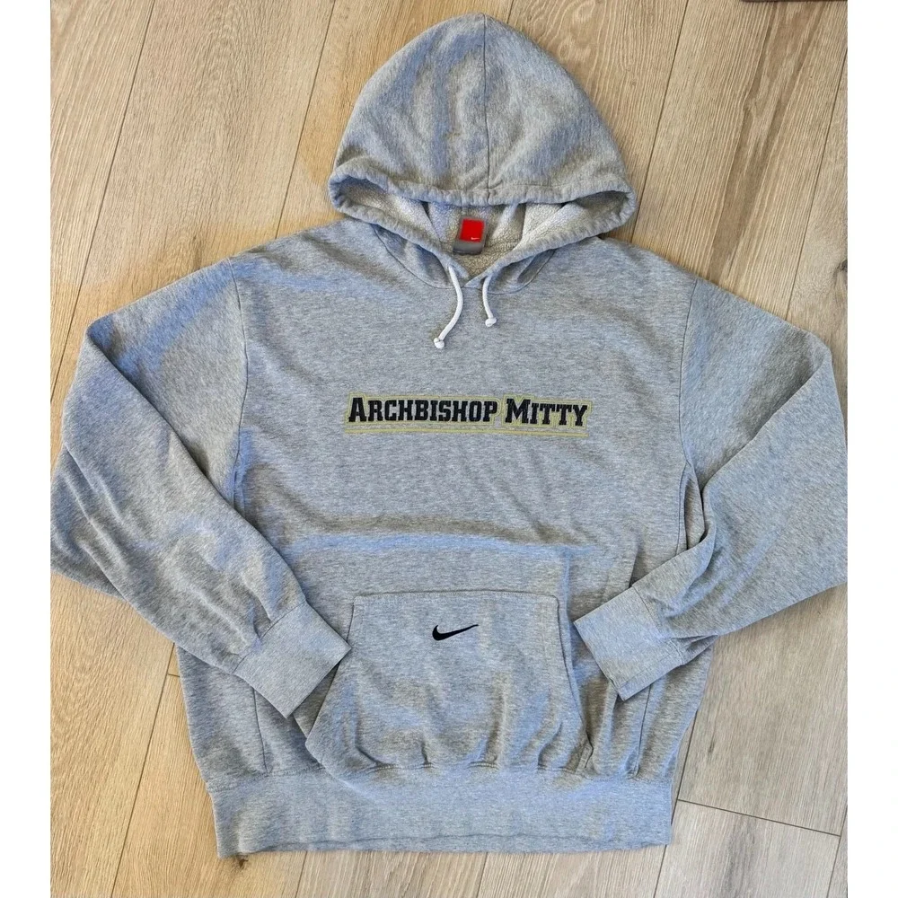 Nike Team Archbishop Mitty Hoodie‎ L Gray Made in Mexico Vintage Y2K